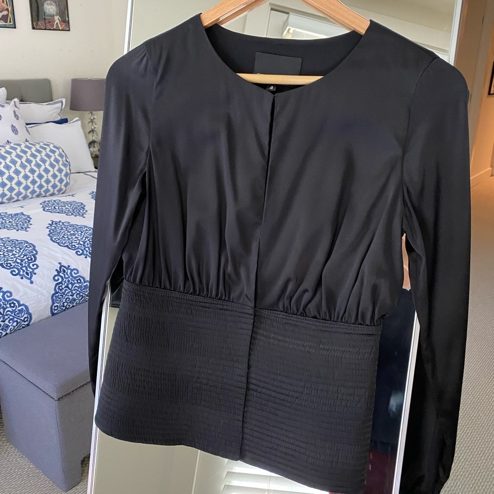 CYNTHIA ROWLEY Black Silk Quilted Keyhole Blouse